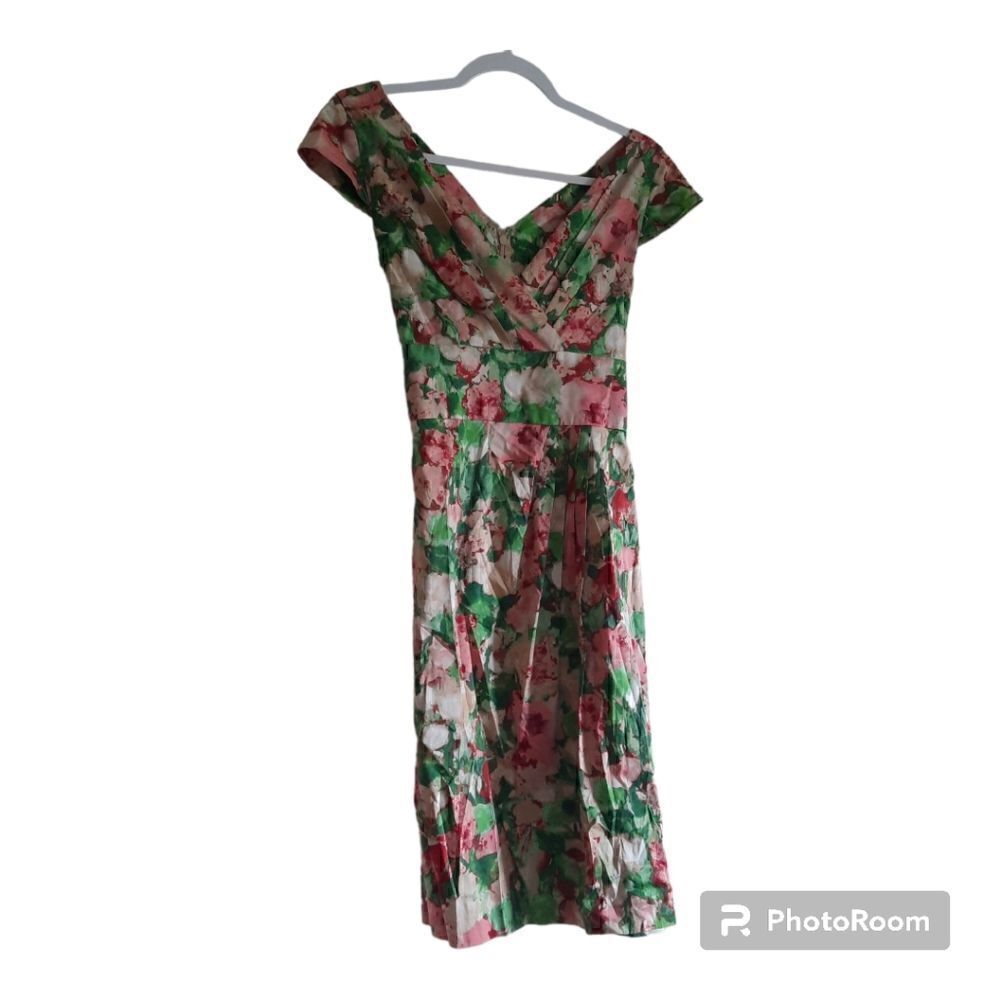 Talbots Floral Watercolor Pencil Dress Sleeveless Off Shoulder NWOT